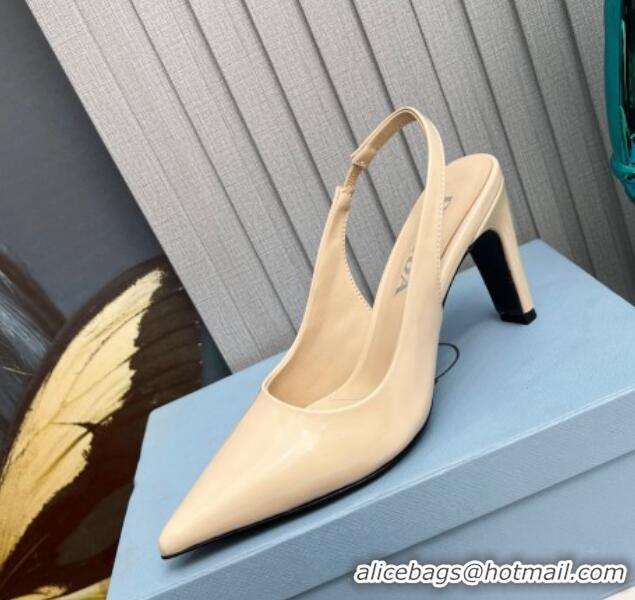 Good Looking Prada Brushed Slingback Pumps 8.5cm Beige 118014 