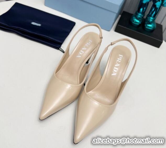 Good Looking Prada Brushed Slingback Pumps 8.5cm Beige 118014 