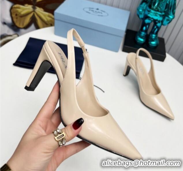 Good Looking Prada Brushed Slingback Pumps 8.5cm Beige 118014 