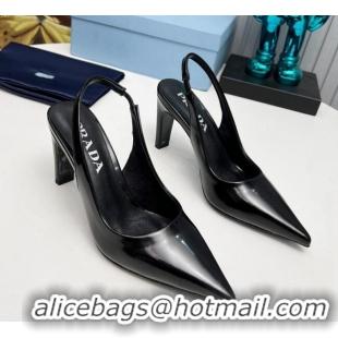 Purchase Prada Brushed Slingback Pumps 8.5cm Black 118015