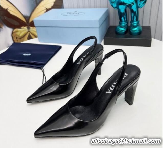 Purchase Prada Brushed Slingback Pumps 8.5cm Black 118015