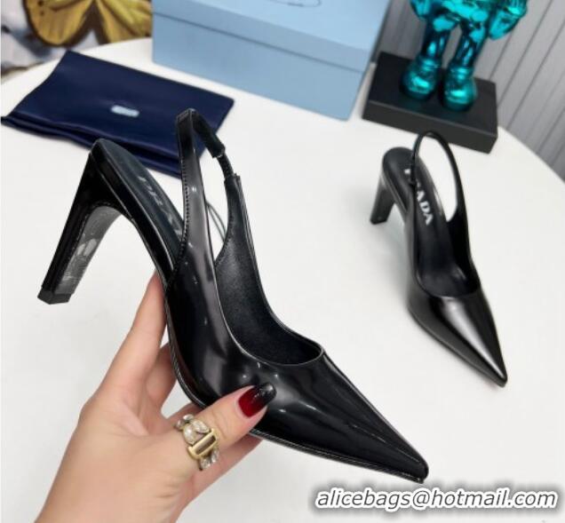 Purchase Prada Brushed Slingback Pumps 8.5cm Black 118015