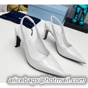 Fashion Prada Brushed Slingback Pumps 8.5cm White 118016