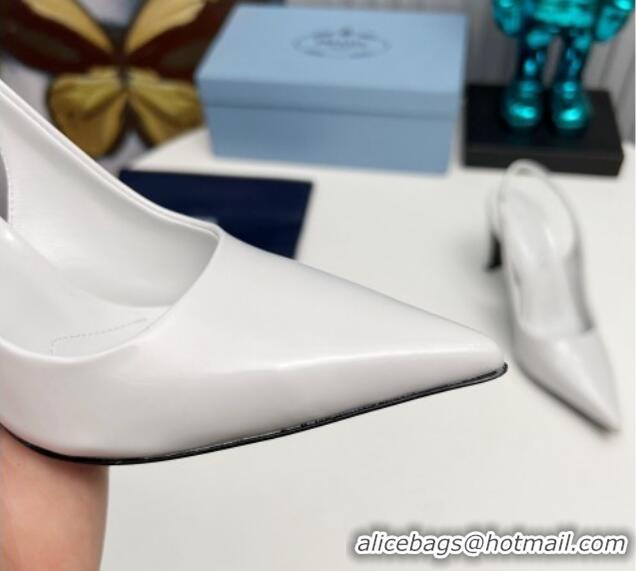 Fashion Prada Brushed Slingback Pumps 8.5cm White 118016