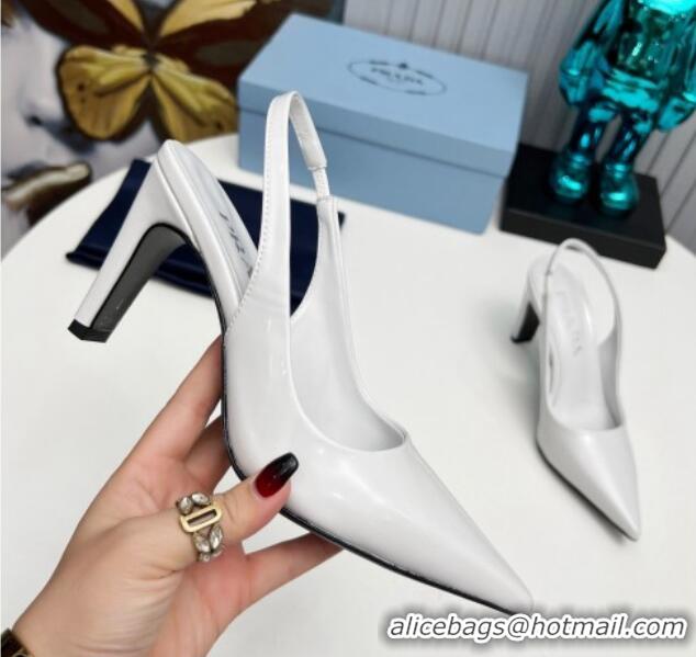 Fashion Prada Brushed Slingback Pumps 8.5cm White 118016