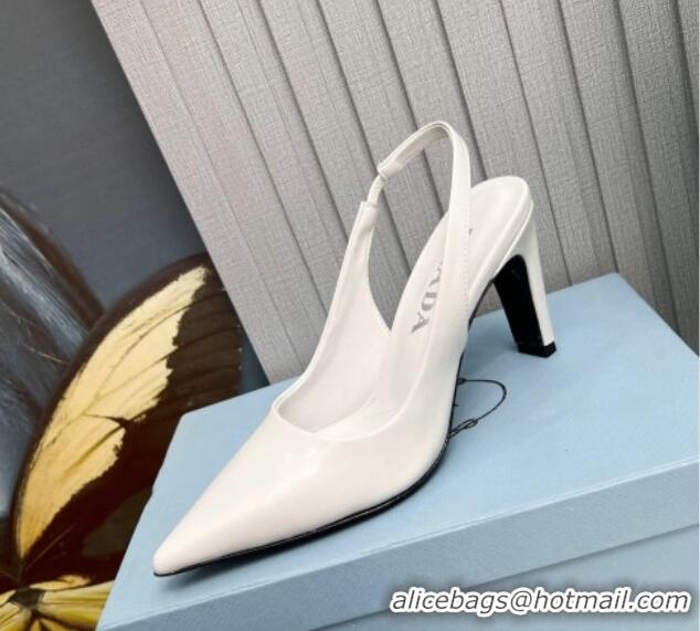 Fashion Prada Brushed Slingback Pumps 8.5cm White 118016