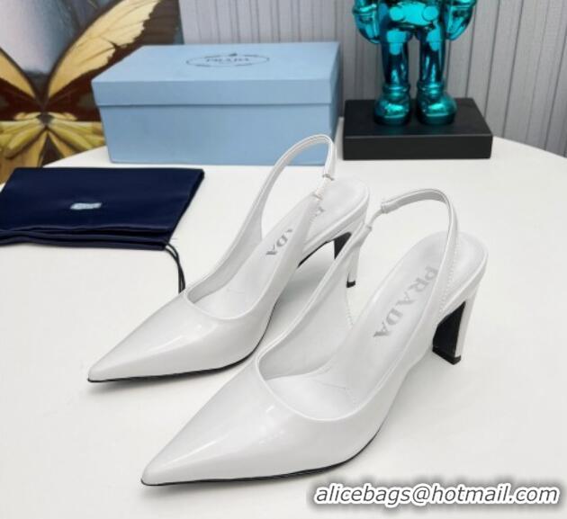 Fashion Prada Brushed Slingback Pumps 8.5cm White 118016