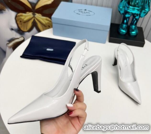 Fashion Prada Brushed Slingback Pumps 8.5cm White 118016