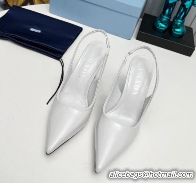 Fashion Prada Brushed Slingback Pumps 8.5cm White 118016