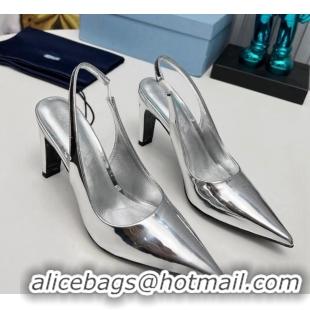 Durable Prada Brushed Slingback Pumps 8.5cm Silver 118017