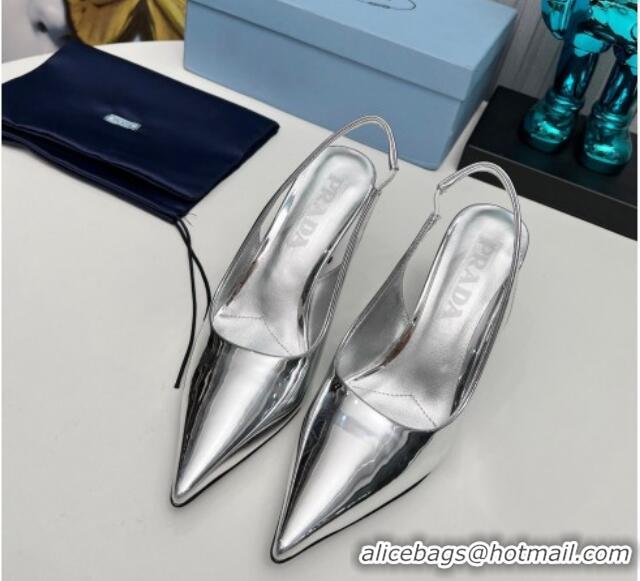 Durable Prada Brushed Slingback Pumps 8.5cm Silver 118017