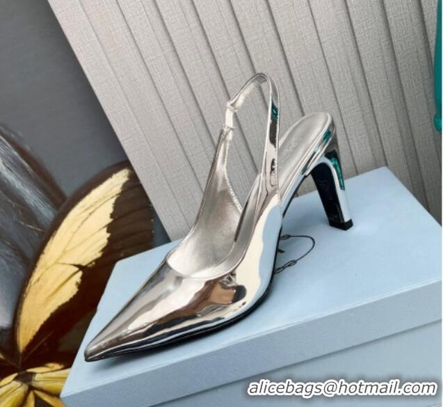 Durable Prada Brushed Slingback Pumps 8.5cm Silver 118017