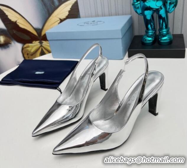 Durable Prada Brushed Slingback Pumps 8.5cm Silver 118017