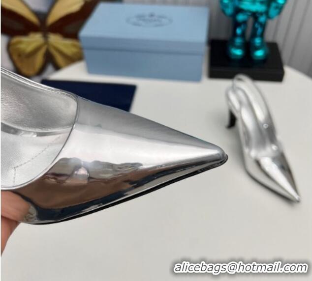 Durable Prada Brushed Slingback Pumps 8.5cm Silver 118017