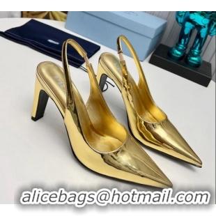 Cheapest Prada Brushed Slingback Pumps 8.5cm Gold 118018