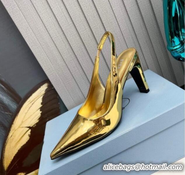 Cheapest Prada Brushed Slingback Pumps 8.5cm Gold 118018