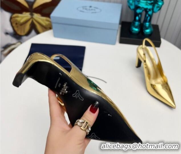 Cheapest Prada Brushed Slingback Pumps 8.5cm Gold 118018