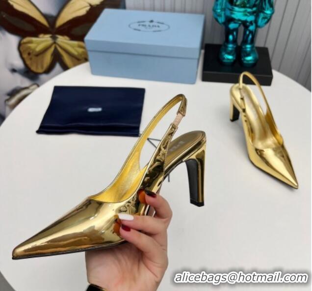 Cheapest Prada Brushed Slingback Pumps 8.5cm Gold 118018