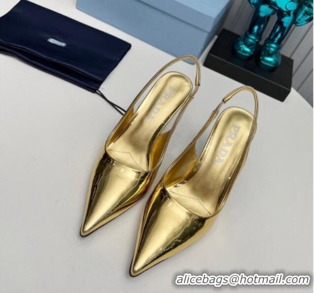 Cheapest Prada Brushed Slingback Pumps 8.5cm Gold 118018