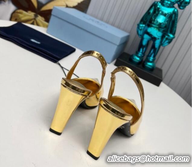 Cheapest Prada Brushed Slingback Pumps 8.5cm Gold 118018