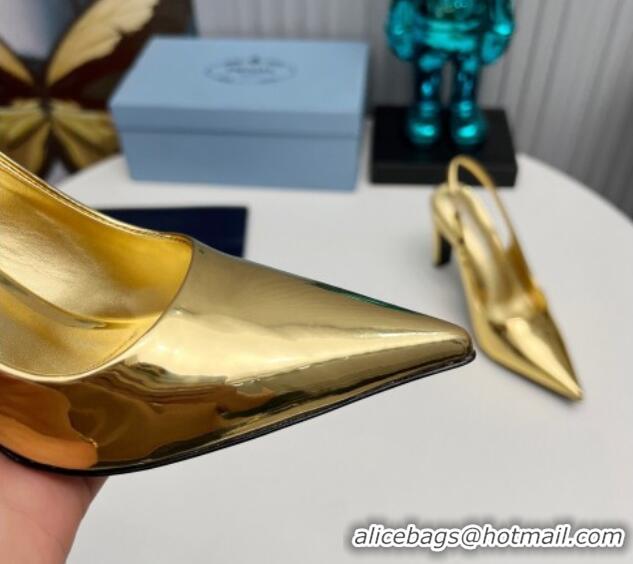 Cheapest Prada Brushed Slingback Pumps 8.5cm Gold 118018