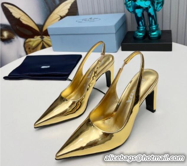 Cheapest Prada Brushed Slingback Pumps 8.5cm Gold 118018