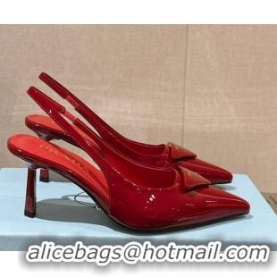 Luxurious Prada Patent leather slingback pumps 7.5cm Cherry Red 202037