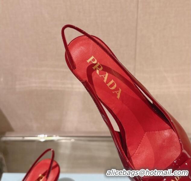 Luxurious Prada Patent leather slingback pumps 7.5cm Cherry Red 202037