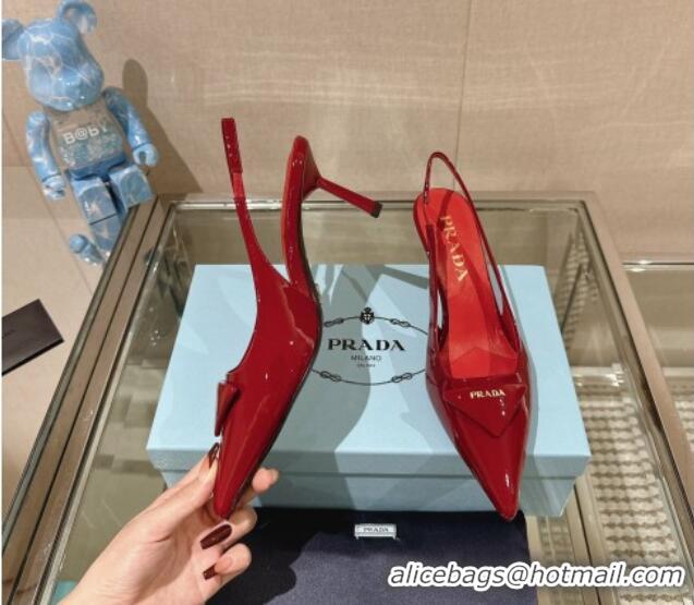 Luxurious Prada Patent leather slingback pumps 7.5cm Cherry Red 202037