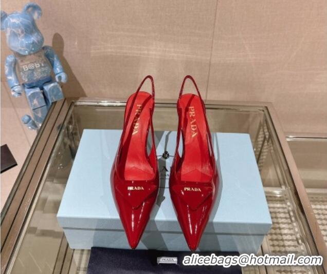 Luxurious Prada Patent leather slingback pumps 7.5cm Cherry Red 202037