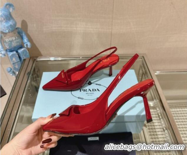 Luxurious Prada Patent leather slingback pumps 7.5cm Cherry Red 202037