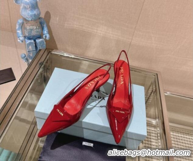 Luxurious Prada Patent leather slingback pumps 7.5cm Cherry Red 202037