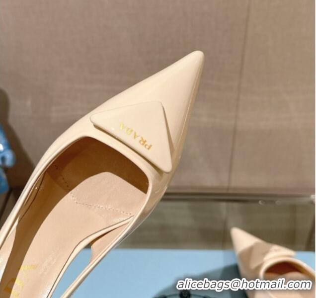 Most Popular Prada Patent leather slingback pumps 7.5cm Nude Pink 202038