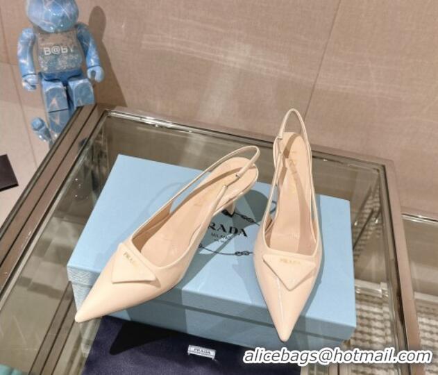 Most Popular Prada Patent leather slingback pumps 7.5cm Nude Pink 202038