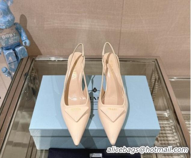 Most Popular Prada Patent leather slingback pumps 7.5cm Nude Pink 202038