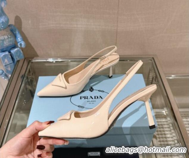 Most Popular Prada Patent leather slingback pumps 7.5cm Nude Pink 202038