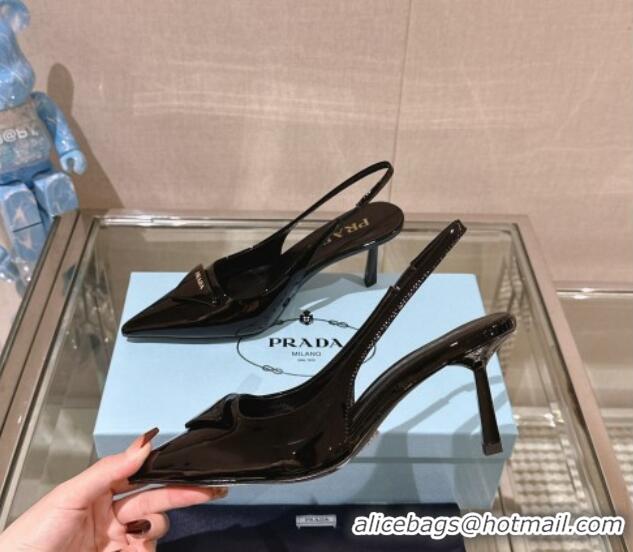 Classic Hot Prada Patent leather slingback pumps 7.5cm Black 202039