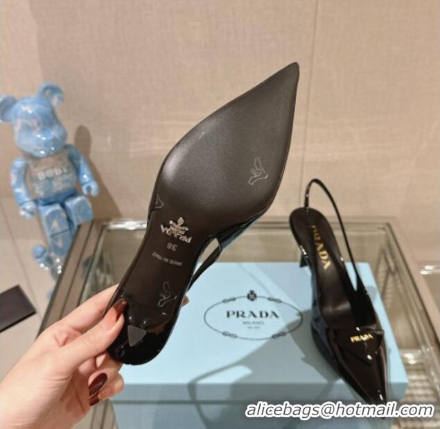 Classic Hot Prada Patent leather slingback pumps 7.5cm Black 202039