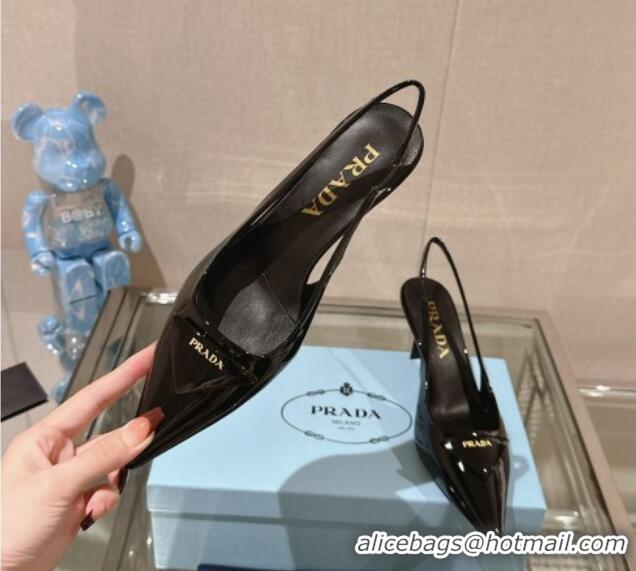 Classic Hot Prada Patent leather slingback pumps 7.5cm Black 202039