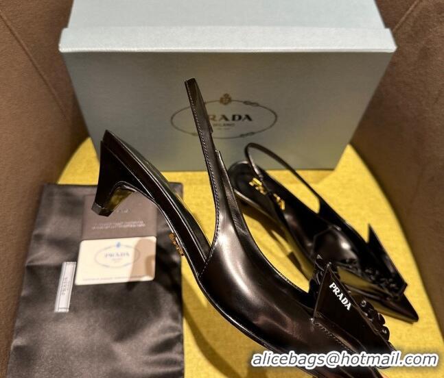 Lower Price Prada Brushed leather slingback pumps 4.5cm with floral appliques Black 202040