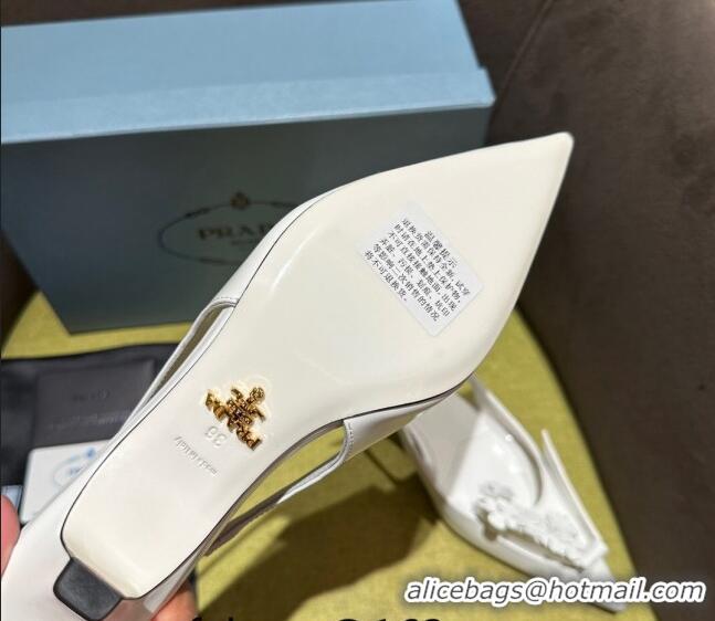 Stylish Prada Brushed leather slingback pumps 4.5cm with floral appliques White 1202041