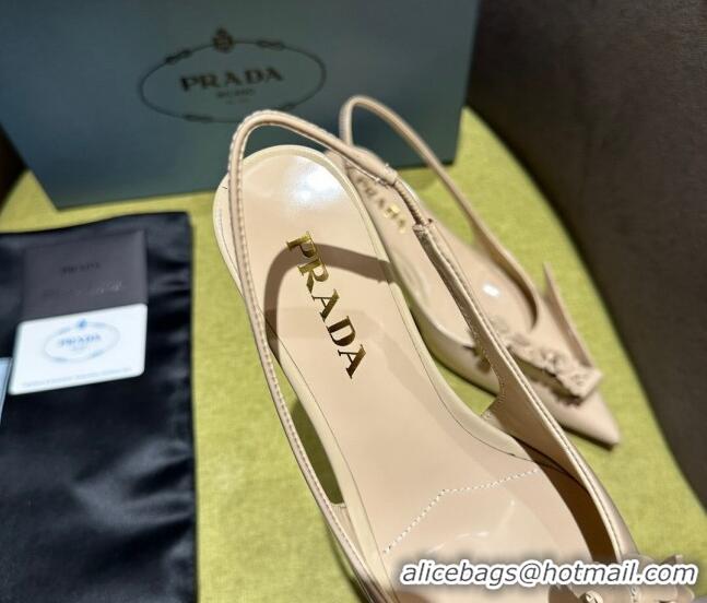 Discount Prada Brushed leather slingback pumps 4.5cm with floral appliques Nude 202042 