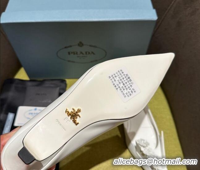 Sophisticated Prada Brushed leather pumps 4.5cm with floral appliques White 202046