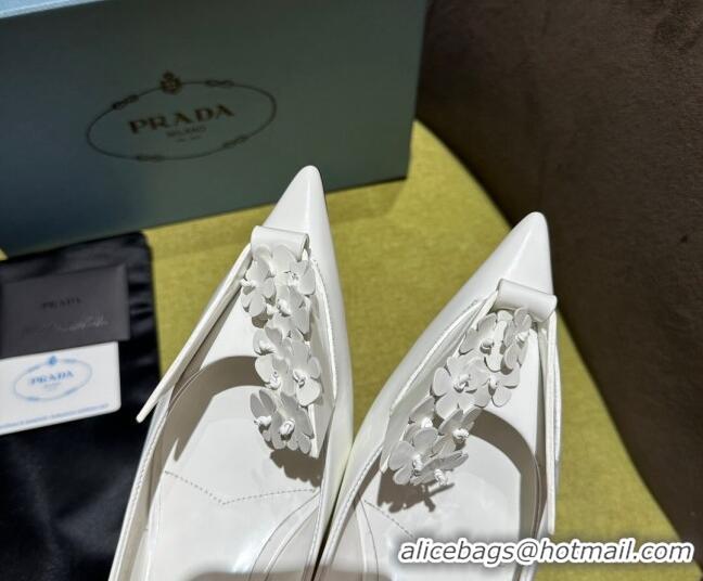 Sophisticated Prada Brushed leather pumps 4.5cm with floral appliques White 202046