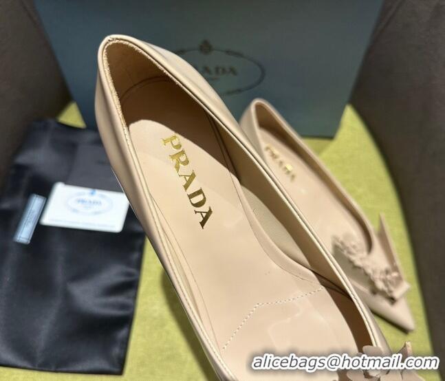 Perfect Prada Brushed leather pumps 4.5cm with floral appliques Nude 202047