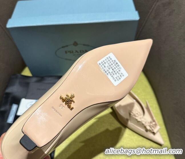 Perfect Prada Brushed leather pumps 4.5cm with floral appliques Nude 202047