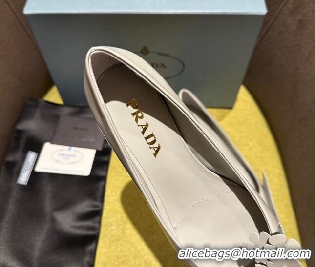 Durable Prada Brushed leather pumps 4.5cm with floral appliques Grey 202048