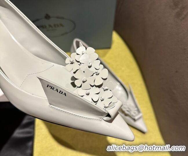 Durable Prada Brushed leather pumps 4.5cm with floral appliques Grey 202048