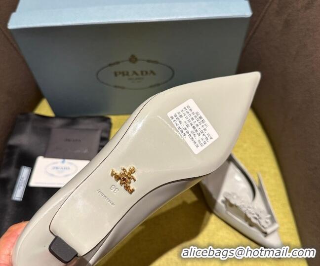 Durable Prada Brushed leather pumps 4.5cm with floral appliques Grey 202048