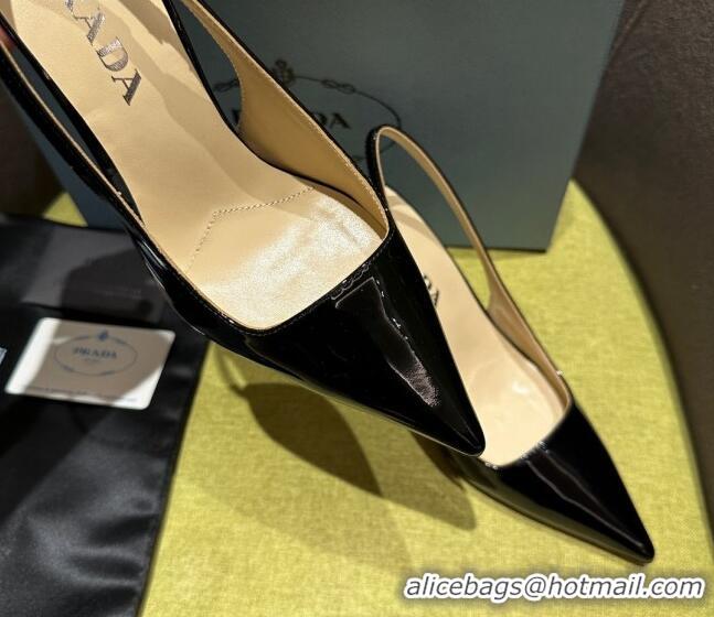 Grade Quality Prada Patent-leather slingback pumps 9cm with Back Logo Black 202050